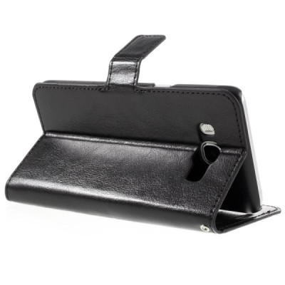 Samsung Galaxy J7 2016 (J710) atvēramais ādas melns maciņš (maks) / Vacins.lv