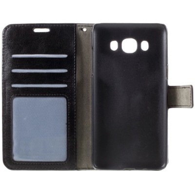 Samsung Galaxy J7 2016 (J710) atvēramais ādas melns maciņš (maks) / Vacins.lv