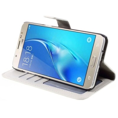 Samsung Galaxy J7 2016 (J710) atverčiamas baltas odinis dėklas - piniginė / Priedai.lt