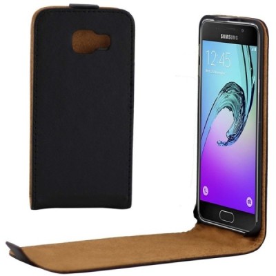 Samsung Galaxy A3 2016 (A310) klasikinis vertikaliai atverčiamas juodas odinis dėklas / Priedai.lt