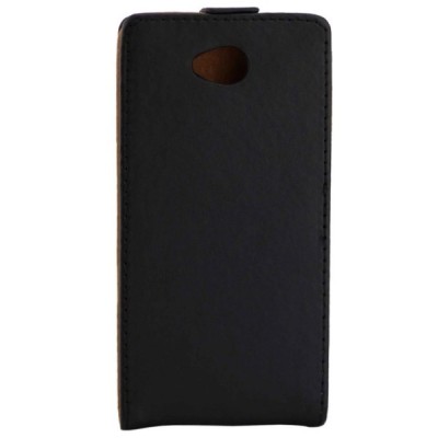 Microsoft Lumia 650 klasisks ādas vertikāli atvēramais melns maciņš / Vacins.lv