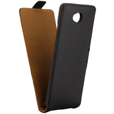 Microsoft Lumia 650 klasisks ādas vertikāli atvēramais melns maciņš / Vacins.lv