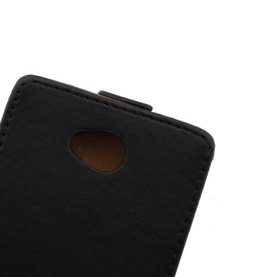 Microsoft Lumia 650 klasisks ādas vertikāli atvēramais melns maciņš / Vacins.lv