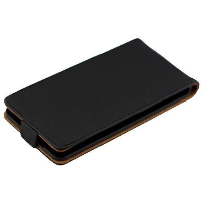 Microsoft Lumia 650 klasisks ādas vertikāli atvēramais melns maciņš / Vacins.lv