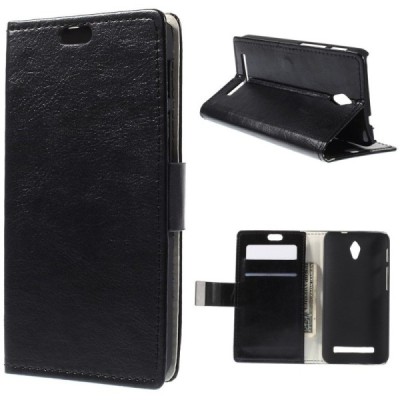 Asus Zenfone C 4.5 (ZC451CG) atvēramais ādas melns maciņš (maks) / Vacins.lv