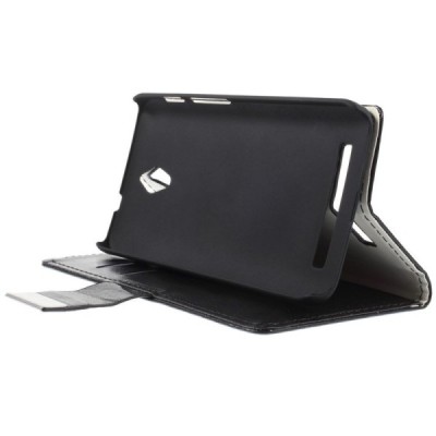 Asus Zenfone C 4.5 (ZC451CG) atvēramais ādas melns maciņš (maks) / Vacins.lv