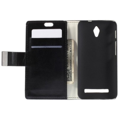 Asus Zenfone C 4.5 (ZC451CG) atvēramais ādas melns maciņš (maks) / Vacins.lv