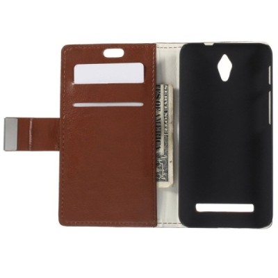 Asus Zenfone C 4.5 (ZC451CG) atvēramais ādas brūns maciņš (maks) / Vacins.lv