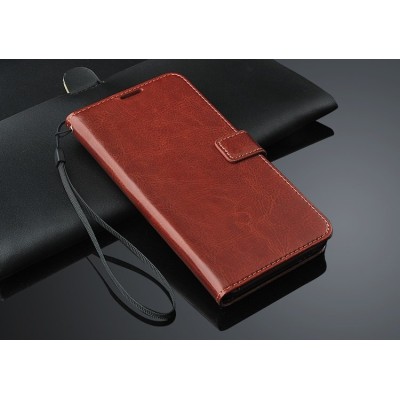 HTC Desire 816 atverčiamas rudas odinis dėklas - piniginė / Priedai.lt