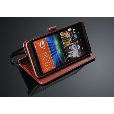 HTC Desire 816 atverčiamas rudas odinis dėklas - piniginė / Priedai.lt