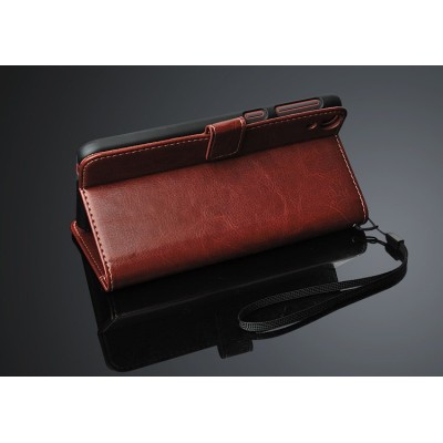 HTC Desire 816 atverčiamas rudas odinis dėklas - piniginė / Priedai.lt