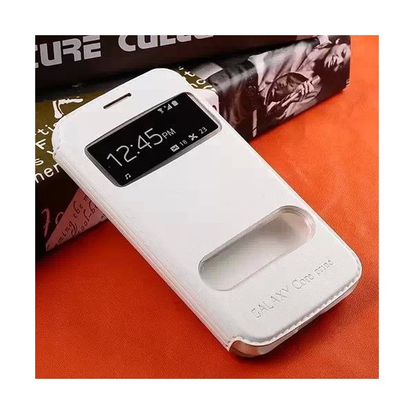 Atverčiamas dėklas su langeliu - baltas (Galaxy Core Prime)