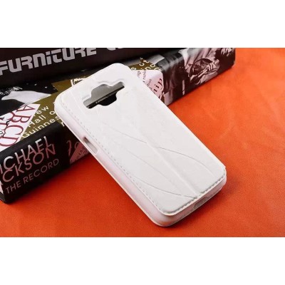 Samsung Galaxy Core Prime baltas atverčiamas dėklas su langeliu / Priedai.lt