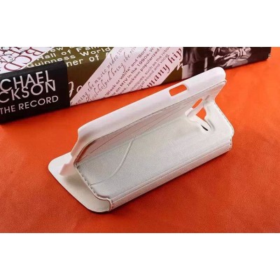 Samsung Galaxy Core Prime baltas atverčiamas dėklas su langeliu / Priedai.lt