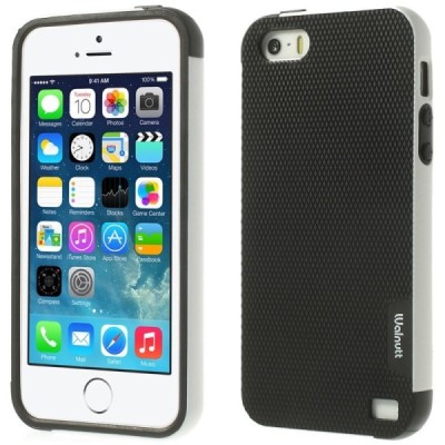 Apple iPhone 5 (5s,SE) „Walnutt“ kieto silikono juodas dėklas baltais apvadais / Priedai.lt