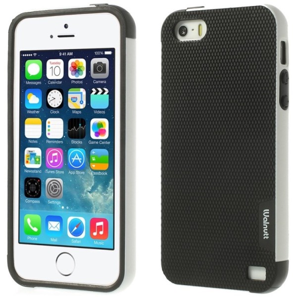 „Walnutt“ cieta silikona apvalks - melns / balts (iPhone 5 / 5S / SE 2016)