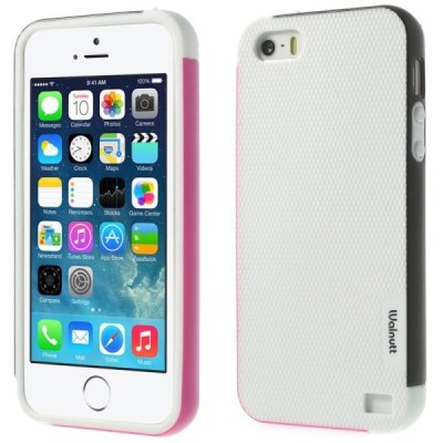 Apple iPhone 5 (5s,SE) „Walnutt“ kieto silikono baltas dėklas juodais apvadais / Priedai.lt