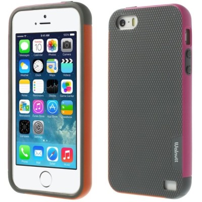 Apple iPhone 5 (5s,SE) „Walnutt“ kieto silikono pilkas dėklas rožiniais apvadais / Priedai.lt