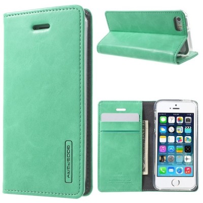 Mercury Blue Moon atverčiamas Apple iPhone SE (5, 5s) mėtinis odinis dėklas - piniginė / Priedai.lt
