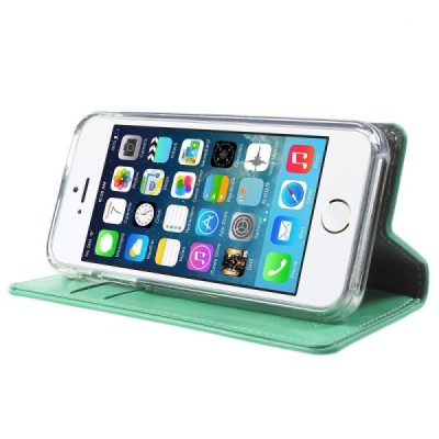 Mercury Blue Moon atverčiamas Apple iPhone SE (5, 5s) mėtinis odinis dėklas - piniginė / Priedai.lt