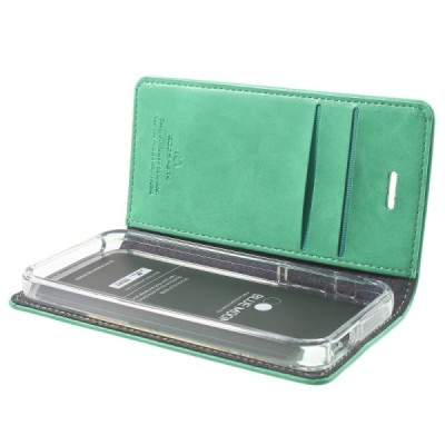 Mercury Blue Moon atverčiamas Apple iPhone SE (5, 5s) mėtinis odinis dėklas - piniginė / Priedai.lt