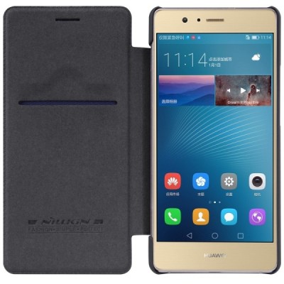 Prabangus „Nillkin“ Qin serijos juodas odinis atverčiamas Huawei P9 Lite dėklas - knygutė / Priedai.lt
