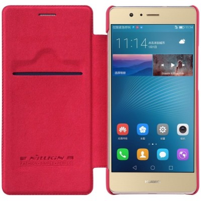 Prabangus „Nillkin“ Qin serijos raudonas odinis atverčiamas Huawei P9 Lite dėklas - knygutė / Priedai.lt