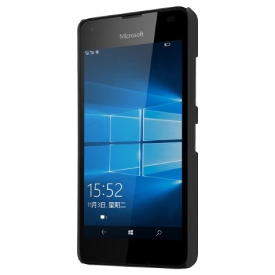 Microsoft Lumia 550 Nillkin Frosted Shield melns plastmasas apvalks + ekrāna aizsargplēve / Vacins.lv