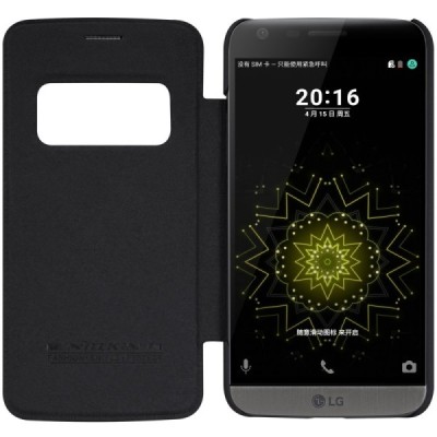 Prabangus „Nillkin“ Qin serijos juodas odinis atverčiamas LG G5 (H850) dėklas / Priedai.lt