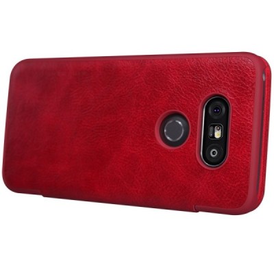 Prabangus „Nillkin“ Qin serijos raudonas odinis atverčiamas LG G5 (H850) dėklas / Priedai.lt