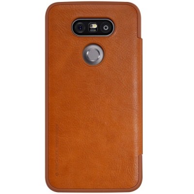 Prabangus „Nillkin“ Qin serijos rudas odinis atverčiamas LG G5 (H850) dėklas / Priedai.lt