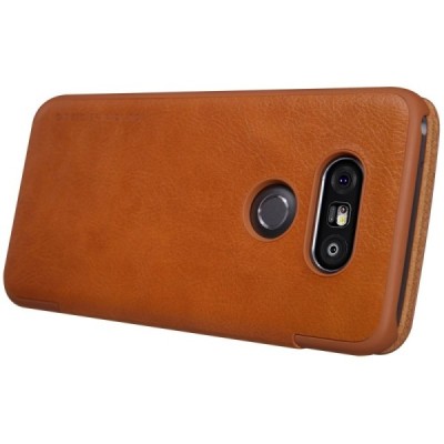 Prabangus „Nillkin“ Qin serijos rudas odinis atverčiamas LG G5 (H850) dėklas / Priedai.lt