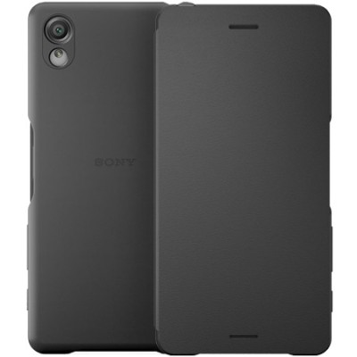 Oficialius Sony Xperia X Style Cover Flip juodas atverčiamas dėklas SCR52 / Priedai.lt