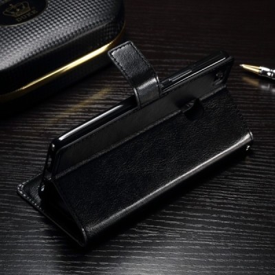 Huawei P9 Lite (Huawei Ascend P9 Lite, Huawei G9 Lite) atvēramais ādas melns maciņš (maks) / Vacins.lv