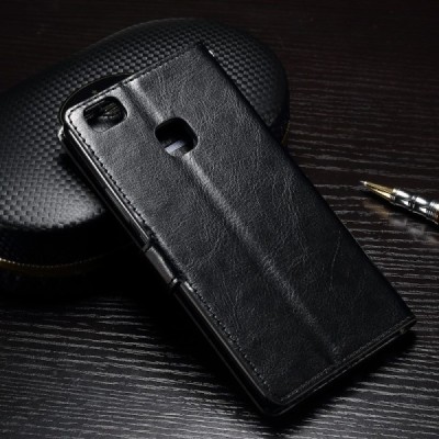 Huawei P9 Lite (Huawei Ascend P9 Lite, Huawei G9 Lite) atvēramais ādas melns maciņš (maks) / Vacins.lv