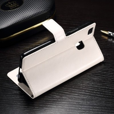 Huawei P9 Lite (Huawei Ascend P9 Lite, Huawei G9 Lite) atvēramais ādas balts maciņš (maks) / Vacins.lv