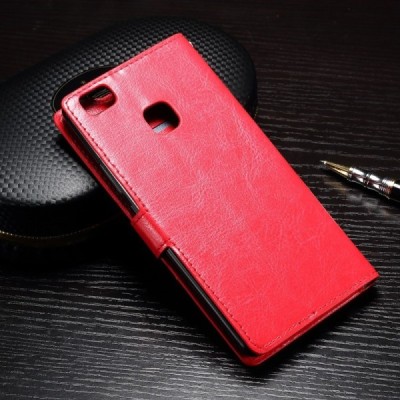 Huawei P9 Lite (Huawei Ascend P9 Lite, Huawei G9 Lite) atverčiamas raudonas odinis dėklas - piniginė / Priedai.lt