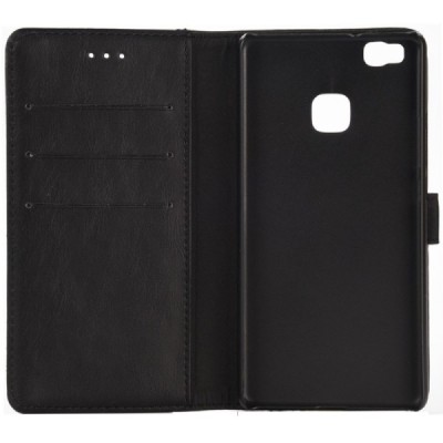 Huawei P9 Lite (Huawei Ascend P9 Lite, Huawei G9 Lite) atvēramais ādas melns retro maciņš (maks) / Vacins.lv