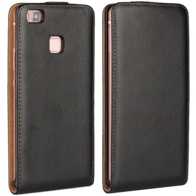 Huawei P9 Lite (Huawei Ascend P9 Lite, Huawei G9 Lite) klasikinis vertikaliai atverčiamas juodas odinis dėklas / Priedai.lt