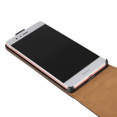 Huawei P9 Lite (Huawei Ascend P9 Lite, Huawei G9 Lite) klasikinis vertikaliai atverčiamas juodas odinis dėklas / Priedai.lt