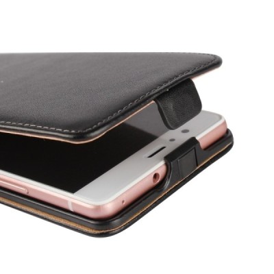 Huawei P9 Lite (Huawei Ascend P9 Lite, Huawei G9 Lite) klasikinis vertikaliai atverčiamas juodas odinis dėklas / Priedai.lt