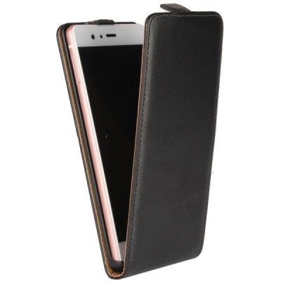 Huawei P9 Lite (Huawei Ascend P9 Lite, Huawei G9 Lite) klasikinis vertikaliai atverčiamas juodas odinis dėklas / Priedai.lt