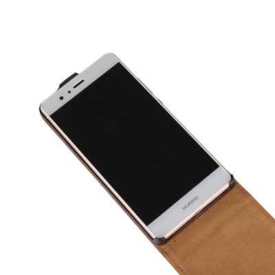 Huawei P9 Lite (Huawei Ascend P9 Lite, Huawei G9 Lite) klasikinis vertikaliai atverčiamas juodas odinis dėklas / Priedai.lt