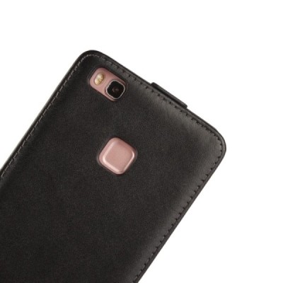 Huawei P9 Lite (Huawei Ascend P9 Lite, Huawei G9 Lite) klasikinis vertikaliai atverčiamas juodas odinis dėklas / Priedai.lt