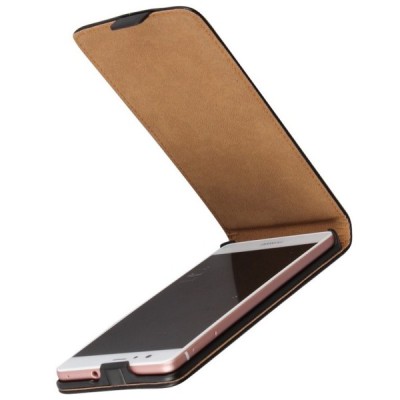 Huawei P9 Lite (Huawei Ascend P9 Lite, Huawei G9 Lite) klasikinis vertikaliai atverčiamas juodas odinis dėklas / Priedai.lt