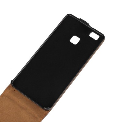 Huawei P9 Lite (Huawei Ascend P9 Lite, Huawei G9 Lite) klasikinis vertikaliai atverčiamas juodas odinis dėklas / Priedai.lt