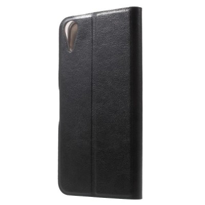 HTC Desire 825 atvēramais ādas melns maciņš (maks) / Vacins.lv