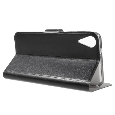 HTC Desire 825 atvēramais ādas melns maciņš (maks) / Vacins.lv