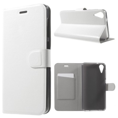 HTC Desire 825 atvēramais ādas balts maciņš (maks) / Vacins.lv