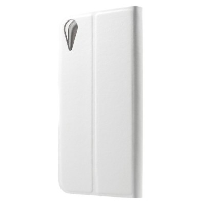 HTC Desire 825 atverčiamas baltas odinis dėklas - piniginė / Priedai.lt